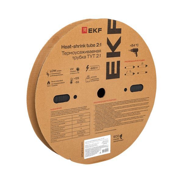 Трубка термоусадочная ТУТ нг 30/15 черн. (уп.50м) EKF tut-30-b