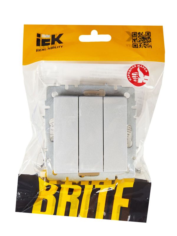 Выключатель 3-кл. СП BRITE ВС10-3-0-БрА 10А механизм алюм. IEK BR-V30-0-10-K47
