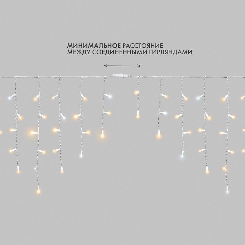 Гирлянда светодиодная "Айсикл" (бахрома) 4х0.6м 128LED тепл. бел. 10Вт 230В IP67 эффект мерцания провод каучук бел. (нужен шнур питания 315-001) Neon-Night 255-356
