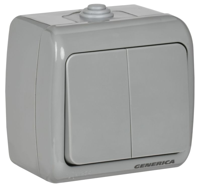 Выключатель 2-кл 1п ОП AQUATIC ВС-20-2-0-А 10А IP54 GENERICA EVA20-K03-10-54