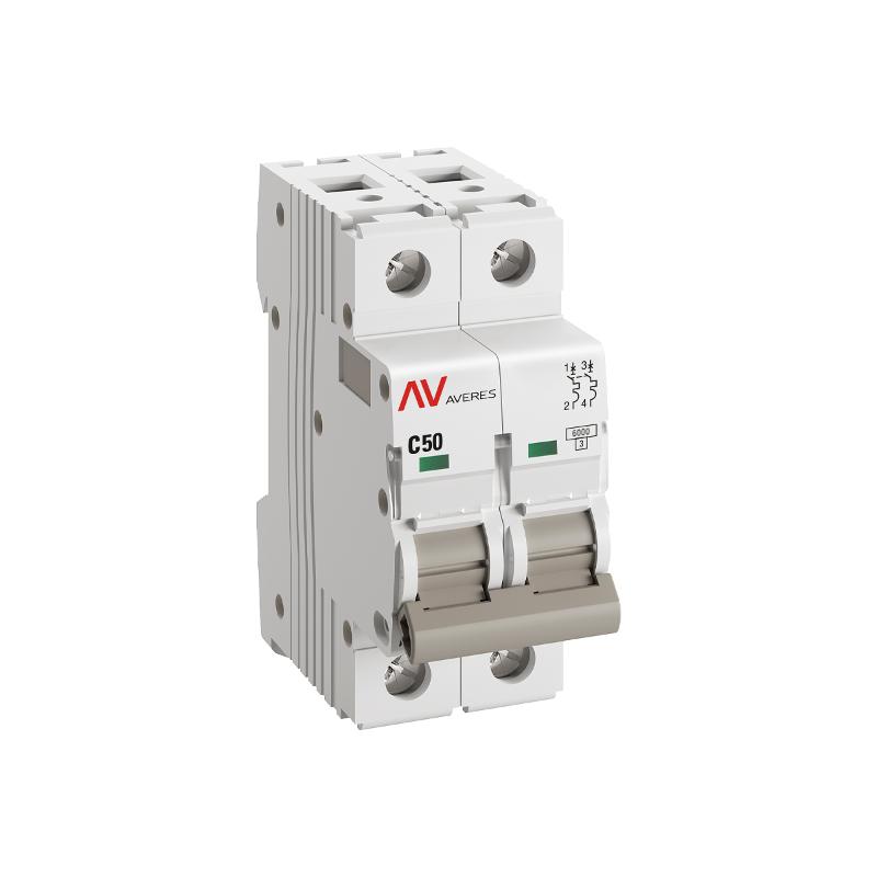 Выключатель автоматический двухполюсный AV-6 50А C 6кА AVERES | mcb6-2-50C-av | EKF