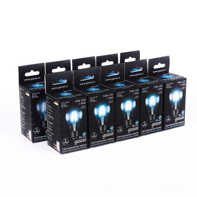 Лампа светодиодная филаментная Black Filament 10Вт A60 грушевидная 4100К нейтр. бел. E27 970лм GAUSS 102802210