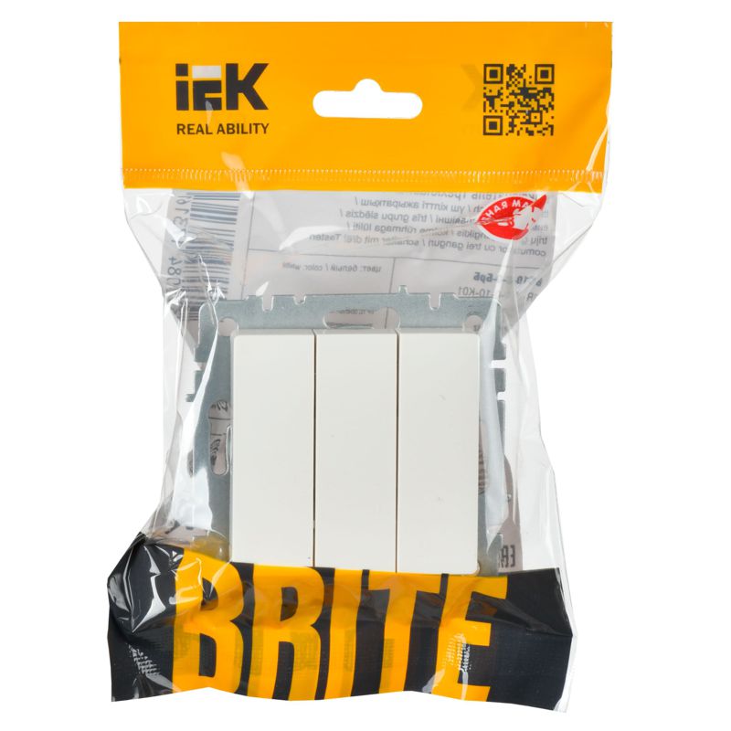 Выключатель 3-кл. СП BRITE ВС10-3-0-БрБ 10А механизм бел. IEK BR-V30-0-10-K01