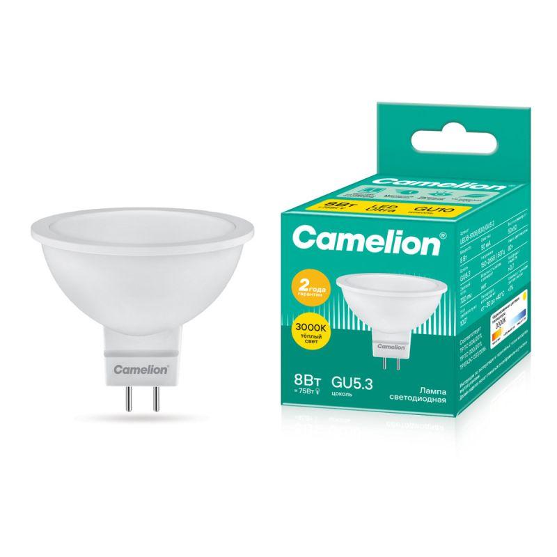 Лампа светодиодная LED8-S108/830/GU5.3 8Вт рефлектор матовая 3000К тепл. бел. GU5.3 220В Camelion 12871