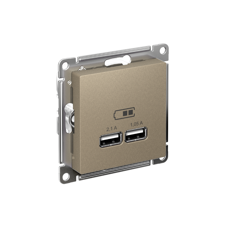 AtlasDesign Шампань Розетка USB, 5В, 1 порт x 2,1 А, 2 порта х 1,05 А, механизм | ATN000533 | SE