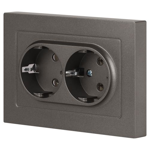 Розетка 2-м СП Accent 6-205-09 16А IP20 250В 2P+E Schuko AL/CU титан Intro Б0063500