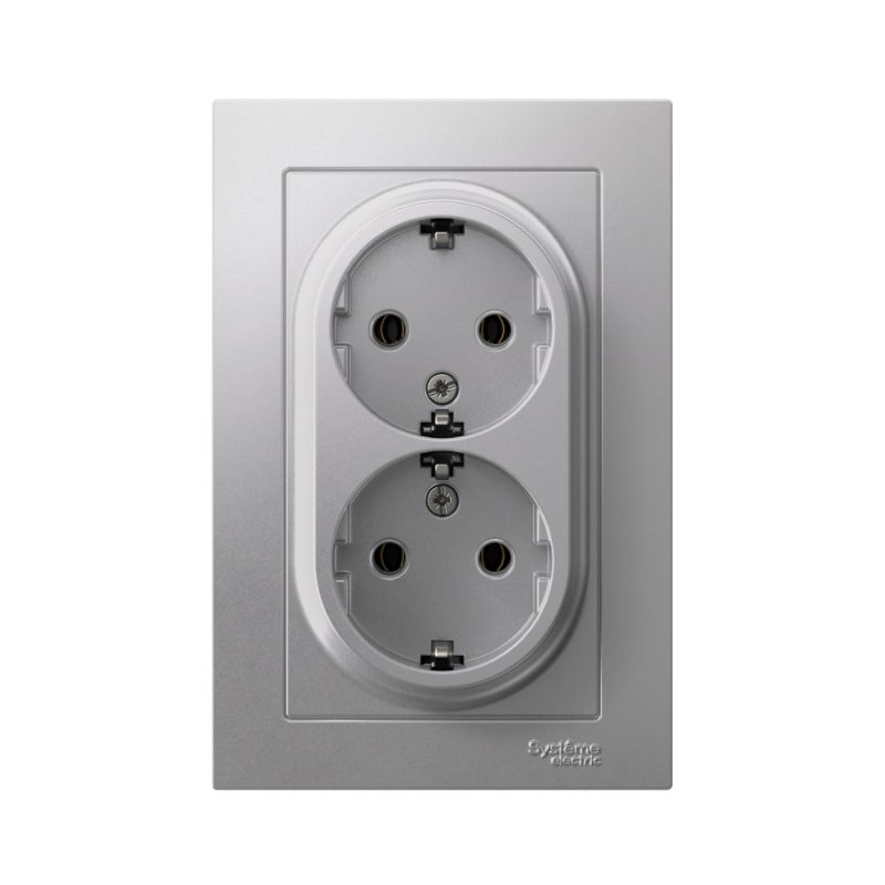 Розетка 2-м СП AtlasDesign 16А IP20 с заземл. в сборе алюм. SE ATN000324