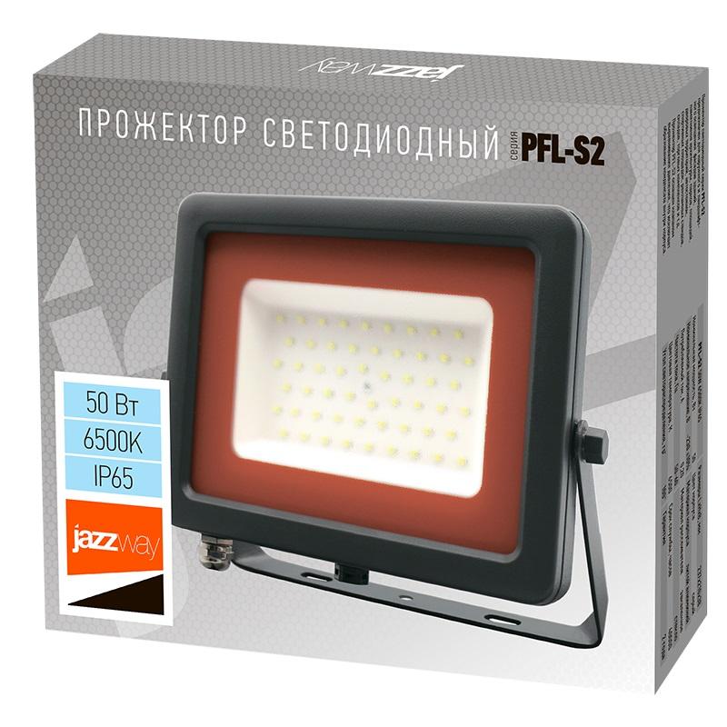 Прожектор светодиодный PFL-S2 50Вт 6500К IP65 220–240В ДО с клапаном закален. матов. стекло сер. Pro JazzWay 2853301D