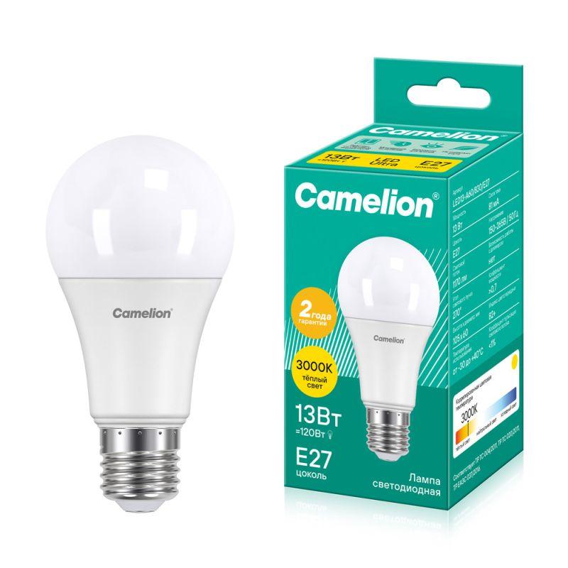 Лампа светодиодная LED13-A60/830/E27 13Вт грушевидная матовая 3000К тепл. бел. E27 1075лм 220В Camelion 12045