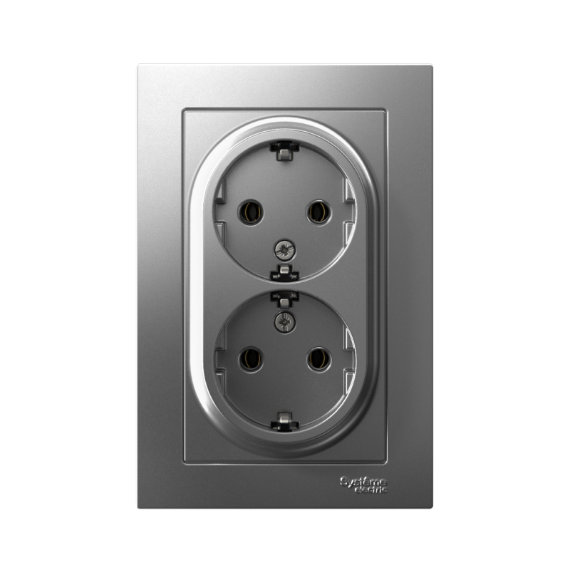 Розетка 2-м СП AtlasDesign 16А IP20 с заземл. в сборе сталь SE ATN000924