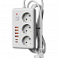 Удлинитель с сетевым фильтром 3х3м 10А 4USB + 2USBC 2500Вт ПВС 3х1 прямоуг. бел. КОСМОС FKsm3m-3gPF(W)USB