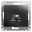 Розетка USB Glossa тип A+C 5В/2.4А 2х5В/1.2А механизм антрацит SE GSL000739